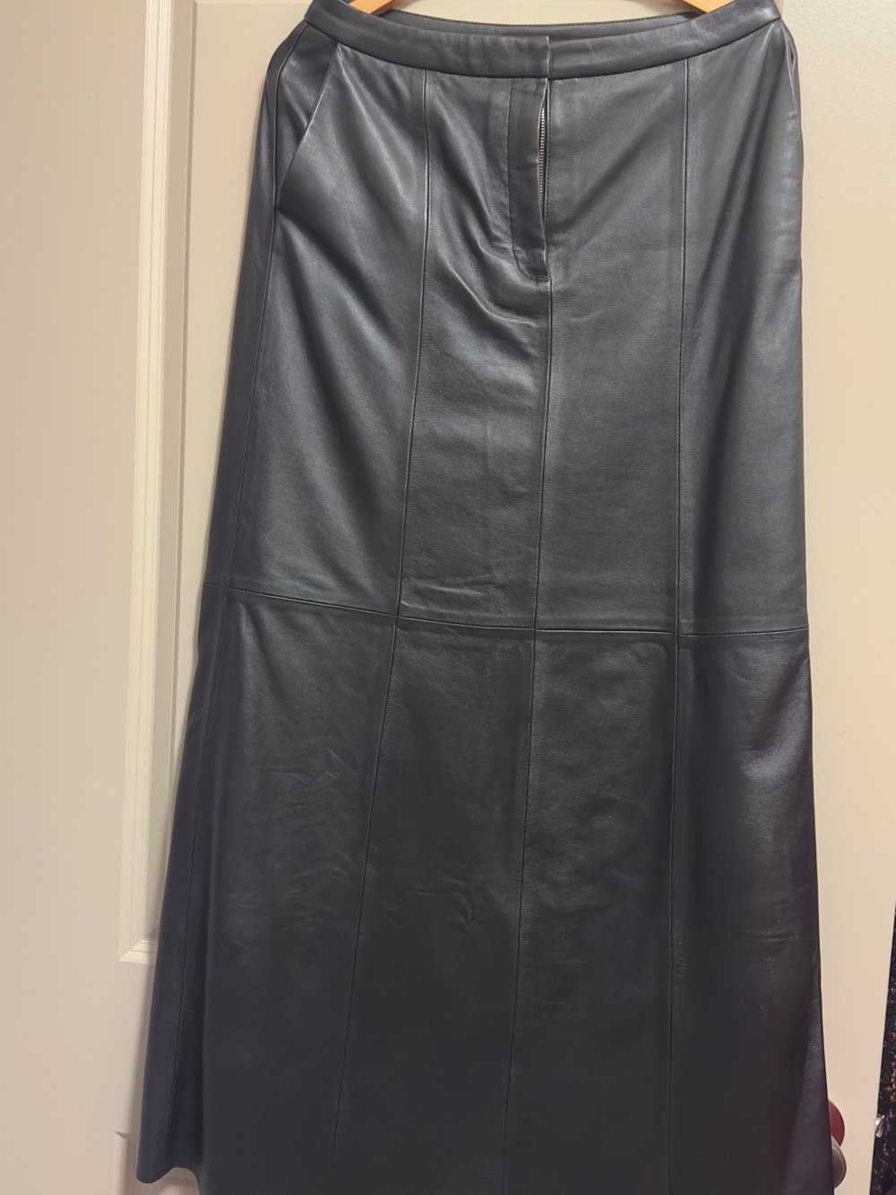 H&M Black Faux Leather Maxi Skirt with Panel Seams